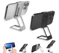 New Upgraded Back Clip Type 360° Folding Bracket, Metal Double Ring Square Phone Holder, Back Clip Foldable Phone Holder, Adjustable Height and Angle, with All Types Smartphones (Black+Silver)