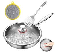 New Upgrades Titanium Pans for Cooking Non Stick, Titanium Hammered Pan Pro with Lid, Tita Frying Pan, Includes Spatula.. (11in)
