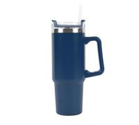 New View Gifts Vaso de 30 onzas con tapa y popote, taza aislada reutilizable con asa, vaso de acero inoxidable para bebidas heladas y calientes, azul marino