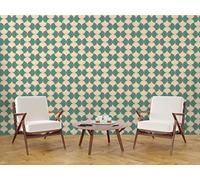 New Walls Papel Pintado Vinilo Pared Retro Estilo 70, Diseño Geométrico de Círculos, Color Verde, Beige, 10,05 x 0,53 m