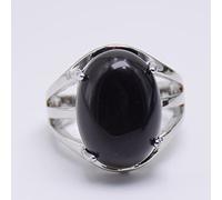New Women Ring Natural Stone Pink Quartz Purple Crystal Lapis Opening Rings Opal Oval Bead Adjustable Size Party Jewelry,Black Agate,Resizable