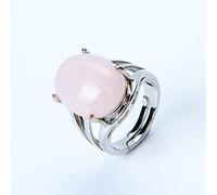 New Women Ring Natural Stone Pink Quartz Purple Crystal Lapis Opening Rings Opal Oval Bead Adjustable Size Party Jewelry,Pink Crystal,Resizable