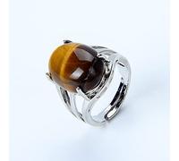 New Women Ring Natural Stone Pink Quartz Purple Crystal Lapis Opening Rings Opal Oval Bead Adjustable Size Party Jewelry,Tiger Eye Stone,Resizable