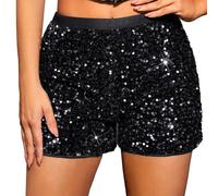 New Women's Fashion Shorts with High Waist Solid Color Night Time Slimming Effect True Sequin Women's Pants Sprinter Shorts, Negro , S