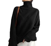New Women's Long-Sleeve Turtleneck Sweater Cashmere Sweater Women's Turtleneck Sweater Solid Color Knitted Turtleneck Pullover Loose Sweater (One Size,Black)