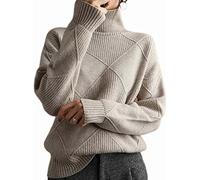 New Women's Long-Sleeve Turtleneck Sweater Cashmere Sweater Women's Turtleneck Sweater Solid Color Knitted Turtleneck Pullover Loose Sweater (One Size,Grey)