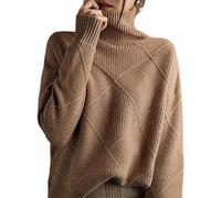 New Women's Long-Sleeve Turtleneck Sweater Cashmere Sweater Women's Turtleneck Sweater Solid Color Knitted Turtleneck Pullover Loose Sweater (One Size,Brown)