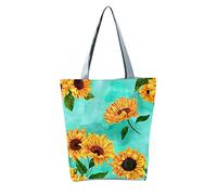 New Women's Slouchy Large Capacity Zippered Sunflower Printed Shoulder Bag, Tote(D)