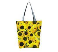 New Women's Slouchy Large Capacity Zippered Sunflower Printed Shoulder Tote Bag(F)