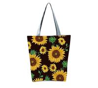 New Women's Slouchy Large Capacity Zippered Sunflower Printed Shoulder Tote Bag(J)