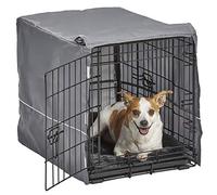 New World modelo B24DD-KIT Kit de jaula para perros con doble puerta, con jaula de 60,96 cm de 2 puertas, cama gris a juego y funda gris para la jaula, adecuado para perros de razas pequeñas