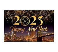 New Year Backdrop - Happy New Year 2025 | Happy New Year Banner | New Year partyy Decor | Photo Background Black Gold Backdrop | New Year Banner Home Decor | Christmas New Year Decorations