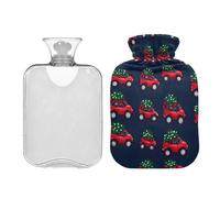 New Year Red Cars - Botella de agua caliente azul marino con funda de terciopelo, bolsa de agua caliente transparente de 1 litro para alivio de calambres menstruales, bolsas calientes
