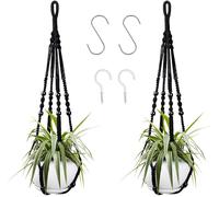 NEW-YIJUNSHUN Macetas colgantes de macramé, paquete de 2 unidades, decoración de interiores y exteriores, soporte para plantas hecho a mano con 4 ganchos para colgar (negro)