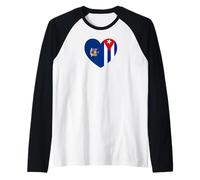 New York and Cuba Flags: Heart Shaped Unity Camiseta Manga Raglan