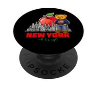 New York Big Apple Teddy Bear, Cute NYC City Illustraton Art PopSockets PopGrip Adhesivo