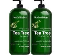 New York Biology Tea Tree - Juego de champú y acondicionador - Limpiador profundo - Alivio de la caspa y el cuero cabelludo seco - Grado terapéutico - Ayuda a promover el crecimiento del cabello - 500