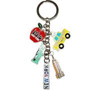 New York City 5 Charm Souvenir Keychain Featuring Statue of Liberty, NY Taxi, Empire State Building and the Big Apple