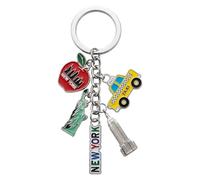 New York City 5 Charm Souvenir Keychain Featuring Statue of Liberty, NY Taxi, Empire State Building and the Big Apple