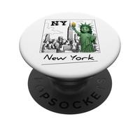 New York City Baby Statue of Liberty Skyline Sketch Cartoon PopSockets PopGrip Adhesivo