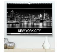 NEW YORK CITY Höhepunkte im Panoramaformat (hochwertiger Premium Wandkalender 2026 DIN A2 quer), Kunstdruck in Hochglanz: Typische Ansichten in Schwarz-Weiß