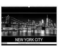 NEW YORK CITY Höhepunkte im Panoramaformat (Wandkalender 2026 DIN A2 quer), CALVENDO Monatskalender: Typische Ansichten in Schwarz-Weiß