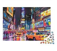New York City Night Scene Puzzle para Adultos Puzzle de 1000 Piezas Taxi Amarillo Relajante Decoración Hogar Regalo 38x26cm/1000pcs