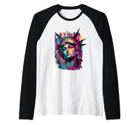 New York City Sad Statue of Liberty Illustration Graphic Camiseta Manga Raglan