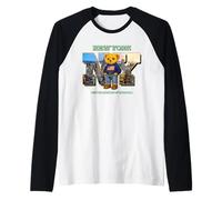 New York City Skyline & Cute Teddy Bear with NYC Graphic Camiseta Manga Raglan