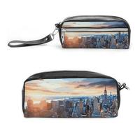 New York City Skyline - Estuche de piel de gran capacidad con cremallera, bolsa de maquillaje pequeña portátil, organizador de suministros de oficina para mujeres y hombres