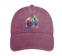 New York City Skyline - Gorra de béisbol colorida para hombres y mujeres, gorra de mezclilla ajustable, Estilo rojo vino, Talla única