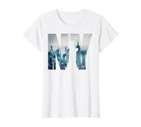 New York City Skyline New York Illustration Graphic Camiseta gráfica económica, Mujer, Blanco, XS