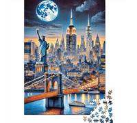 New York City Skyline Puzzle de 1000 Piezas Papel para Adultos Vista de la Luna Noche Juego de Puzzle 1000 Piezas Decoración 70x50cm/1000pcs