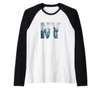 New York City Statue of Liberty NY Photo Silhouette Camiseta Manga Raglan
