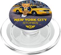 New York City Stories with Teddy Bear Behind a Yellow Taxi PopSockets PopGrip para MagSafe