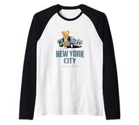 New York City Stylish Teddy Bear Illustration Graphic Design Camiseta Manga Raglan
