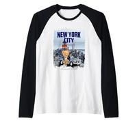 New York City Teddy Bear Stories Illustration Graphic Design Camiseta Manga Raglan