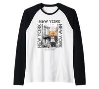 New York City Teddy Bear with The Dumbo Manhattan Bridge Camiseta Manga Raglan