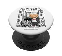 New York City Teddy Bear with The Dumbo Manhattan Bridge PopSockets PopGrip Adhesivo