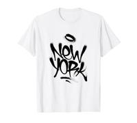New York City with Graffiti Spray Style Illustration Graphic Camiseta gráfica económica, Hombre, Blanco, L