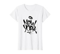 New York City with Graffiti Spray Style Illustration Graphic Camiseta gráfica económica, Mujer, Blanco, XL