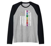 New York LGBTQ Pride Month Rainbow American Flag Gay Camiseta Manga Raglan