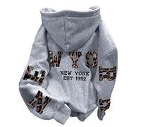 New York - Lindas sudaderas con capucha para mujer, diseño de letras gráficas, para otoño, ajuste holgado, manga larga, casual, universidad, cómodo, universitario, 2025, suave, Y2K, gris, XXL