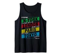 New York London Paris Tokyo City Names Graphic Camiseta sin Mangas