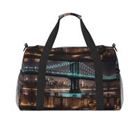 New York Manhattan Bridge - Bolsa de viaje nocturna para mujeres y hombres, para aventuras al aire libre, ideal para acampar y senderismo, Black, Talla única
