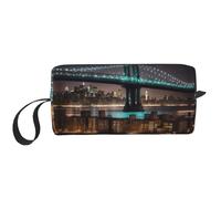New York Manhattan Bridge - Neceser de viaje con impresión nocturna, bolsa de lápices, bolsa de maquillaje de lona, bolsa de cosméticos multiusos con cremallera, Blanco, Talla única
