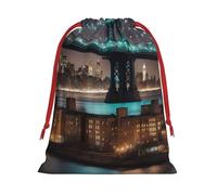 New York Manhattan Bridge Night Print Bolsas de regalo con cordón de varios tamaños, bolsas de regalo de tela, para cumpleaños, regalos de vacaciones y mucho más