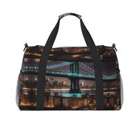 New York Manhattan Bridge Night Print - Bolsos de noche para mujeres y hombres, bolsa de hombro para viajes, artículos esenciales de viaje, Negro -, Talla única