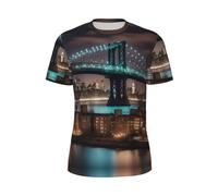 New York Manhattan Bridge Night Print - Camiseta de manga corta para hombre, transpirable, ligera, para verano, gimnasio, entrenamiento, uso casual, Negro, 3XL