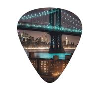 New York Manhattan Bridge Night Print - Púas de guitarra de celuloide para bajo acústico, púas de guitarra con caja organizadora
